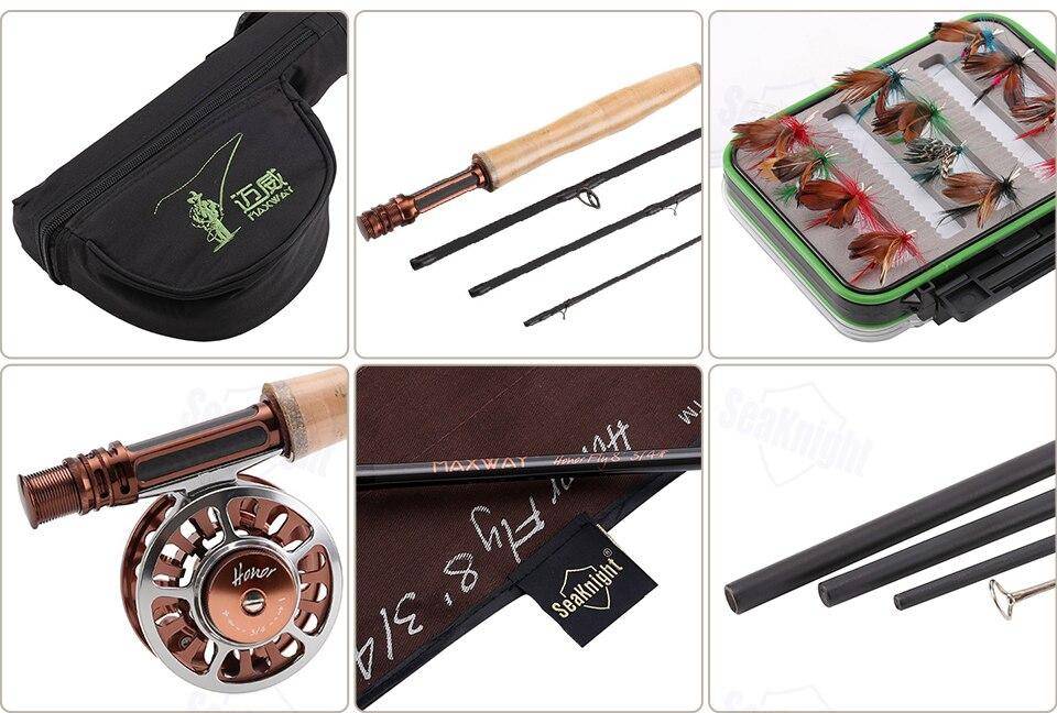 SeaKnight MAXWAY Fly Fishing Set 4 Sections Fly Fishing Rod Reel with Fly Fishing Line Lure Bag Combo River Tackle 7 8 9 10ft