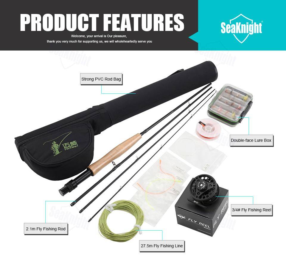 SeaKnight MAXWAY Fly Fishing Set 4 Sections Fly Fishing Rod Reel with Fly Fishing Line Lure Bag Combo River Tackle 7 8 9 10ft