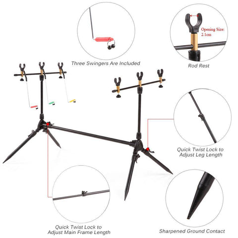 Image of Lixada Adjustable Retractable Carp Fishing Rod Pod Stand Holder