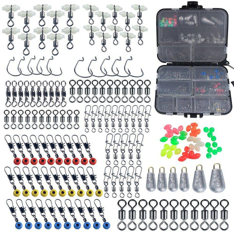 Image of 177pcs Fishing Terminal Tackle Box Kit -  Crank Hooks Sinker Weights Swivels Snaps Connectors Beads With Tackle Box Set