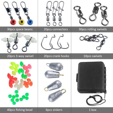 Image of 177pcs Fishing Terminal Tackle Box Kit -  Crank Hooks Sinker Weights Swivels Snaps Connectors Beads With Tackle Box Set