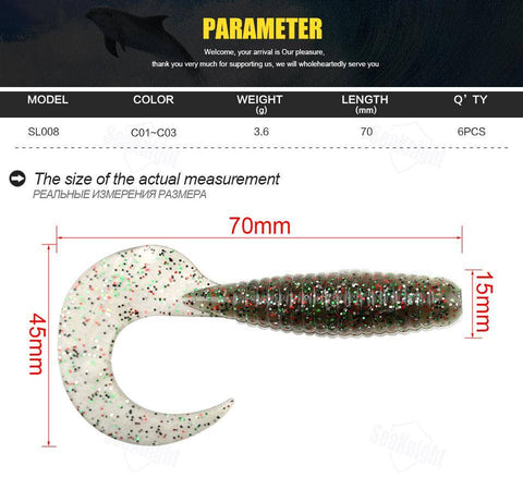 Image of SeaKnight Soft Lure SL008 3.6g 70mm 2.7in 6PCS Wobbler Fishing Lure Maggots Worm Lure Artificial Soft Bait Bass Lure for Fishing