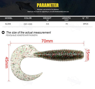 SeaKnight Soft Lure SL008 3.6g 70mm 2.7in 6PCS Wobbler Fishing Lure Maggots Worm Lure Artificial Soft Bait Bass Lure for Fishing