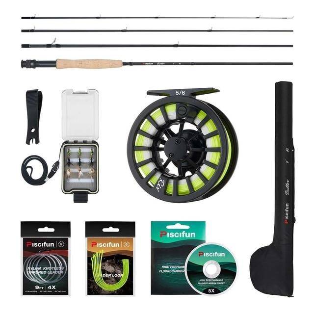 Piscifun Aluminum 5/6 Fly Reel 2.7m Carbon Rod Fly Line/Backing Line/9 PCS Flies/Tackle Box With 77cm Rod Bag Fly Rod Combo