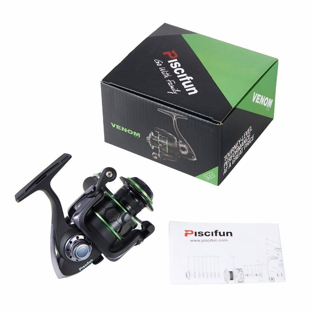 box Piscifun Venom Spinning Fishing Reel|5.1: 1 Gear Ratio |10+1 BB| 26 lbs Max Drag |3 Premium carbon fiber drag washers
