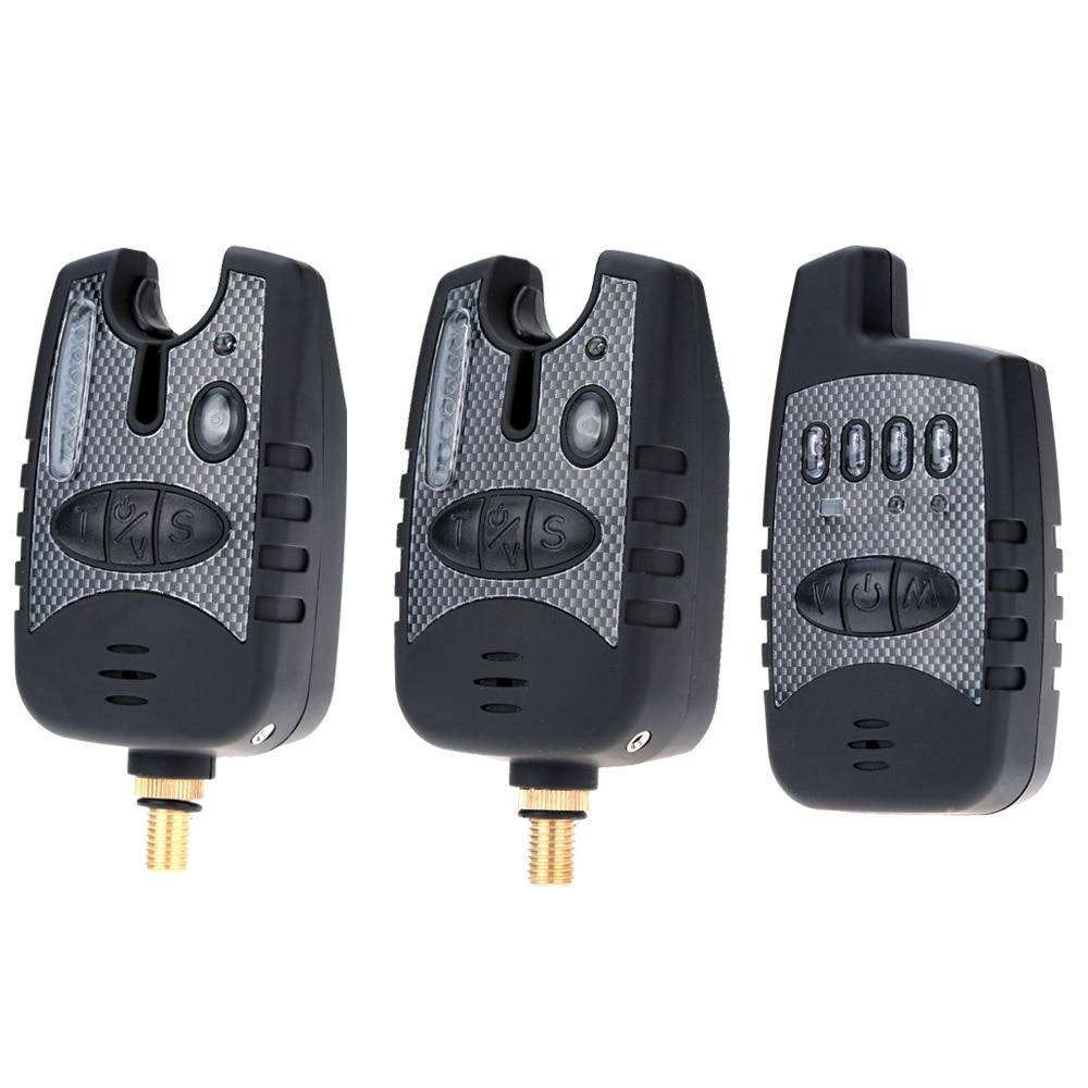 Wireless Digital Fishing LED Bite Alarm Set 2 Fishing Bite Alarm + 1 Receiver in Case Adjustable Tone Volume Carp Fishing Alert