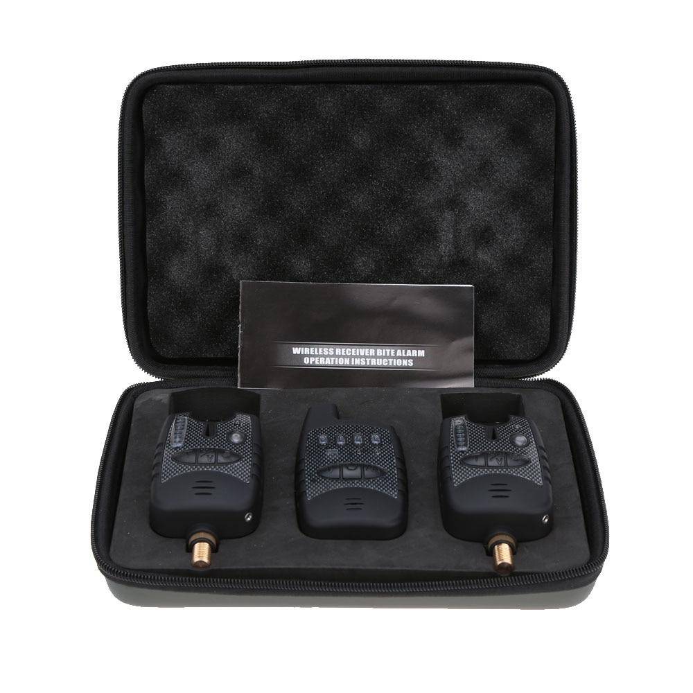 Wireless Digital Fishing LED Bite Alarm Set 2 Fishing Bite Alarm + 1 Receiver in Case Adjustable Tone Volume Carp Fishing Alert