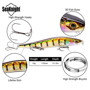 SeaKnight SK020 Fishing Lure 1PC Minnow 14g 110mm 0-1M Depth Wobbling Minnow Floating Lure Hard Bait Fishing Wobblers 10 Colors