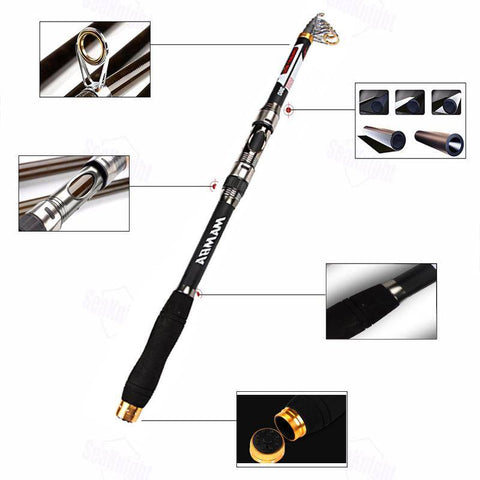 Image of MANBA CARBON FIBER ROD Best Quality Telescopic spinning rods fishing Carbon Fiber fishing rod pole 2.1m / 2.4m / 2.7m/3.0m//3.6m