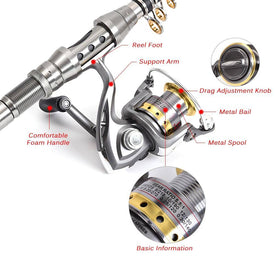 Lixada Telescopic Fishing Rod Reel Combo Full Kit Spinning Reel with 100M Line Lures Hooks Jig Head Carrier Bag for Pesca