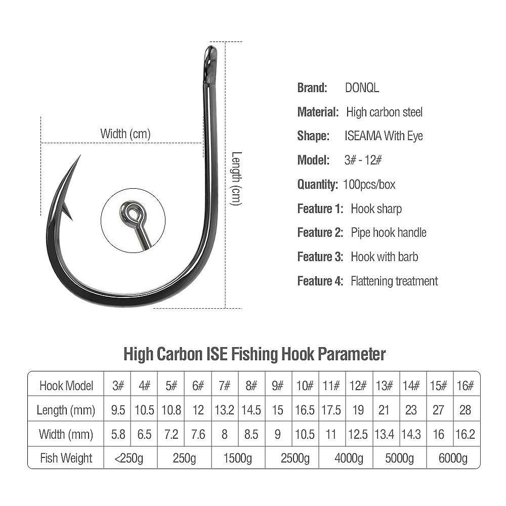 DONQL Fishing Hooks Barbed | 100 Pieces