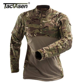 TACVASEN Men Tactical T-shirt Summer Army Camouflage Combat T Shirt Long Sleeve Military Airsoft Shirt Elastic Paintball Shirts