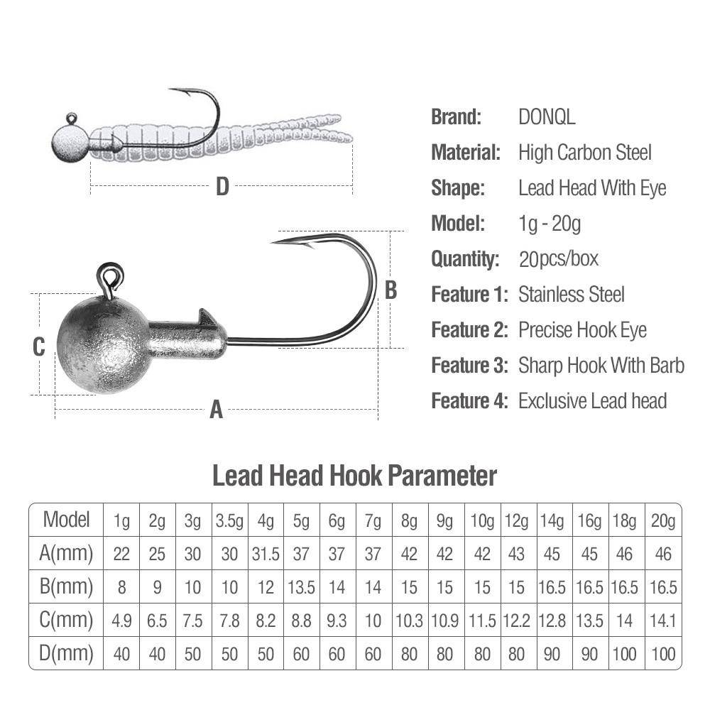 DONQL  Lead Head Fishing Hook | 1-20g | 20pcs/Box