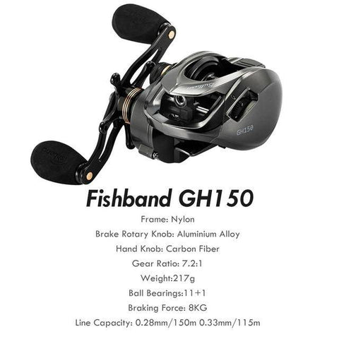 Image of Fishband GH150 Baitcasting Fishing Reel | 7.2:1 Gear Ratio 11+1 Ball Bearings | Carbon Fiber + Aluminium Alloy