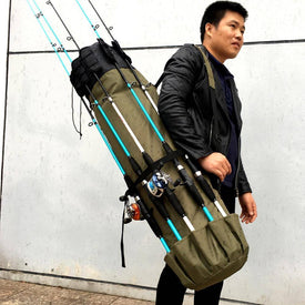 Durable Fishing Rod & Reel Organizer Bag  For Holds 5 Poles & Tackle